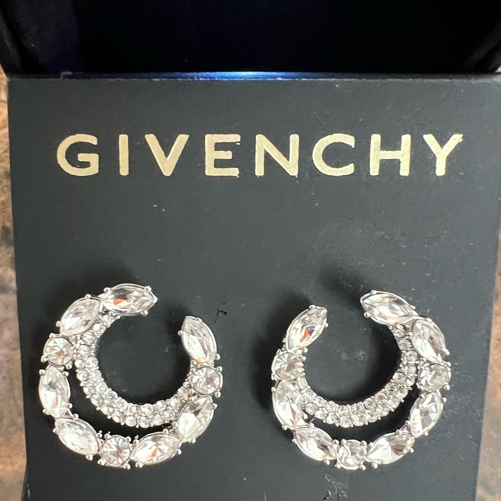 Givenchy Silver and Crystal Hoop Earrings - Picture 4 of 6